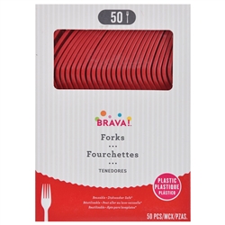 Red Reusable Plastic Forks - 50 Count