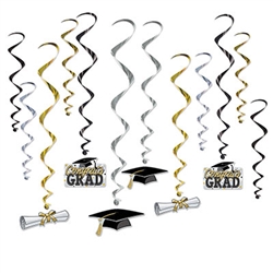 Graduation Hanging Whirls Decorations - 12 Count