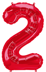 Red Number 2 - 34" Foil Balloon