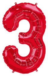 Red Number 3 - 34" Foil Balloon