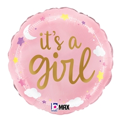 It's A Girl Stars and Clouds 18" Foil Balloon