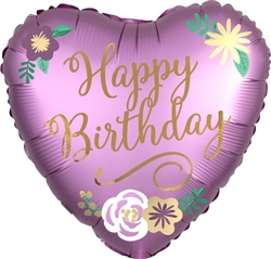 Birthday Satin Flowers 18" Heart Foil Balloon