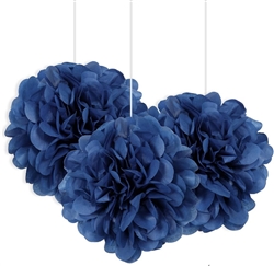 Royal Blue 9" Pom Pom Tissue Puff Decorations - 3 Pack