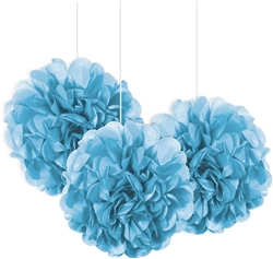 Light Blue 9" Pom Pom Tissue Puff Decorations - 3 Pack