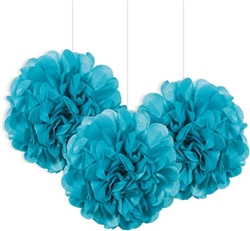 Teal 9" Pom Pom Tissue Puff Decorations - 3 Pack